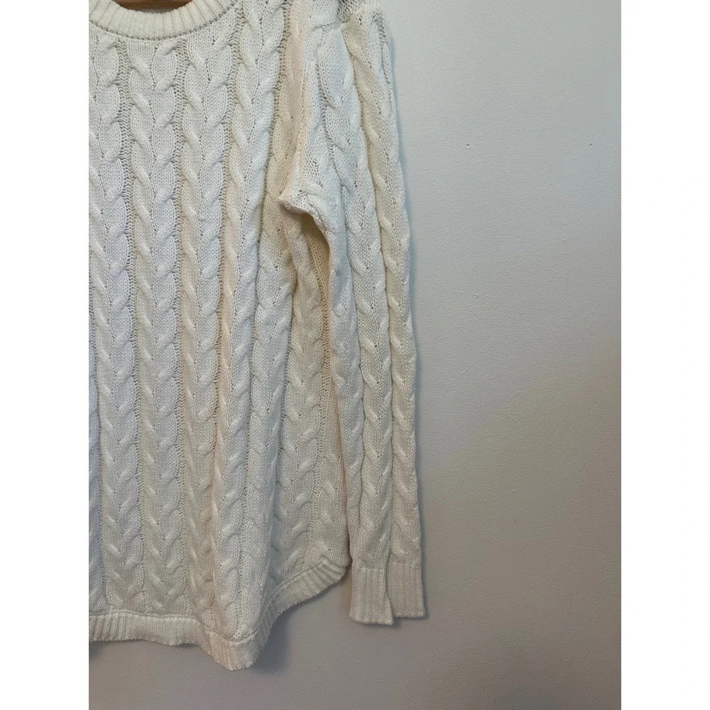 Sail to Sable Cream White Cable Knit Crew Neck Sweater | Size Small - Picture 2 of 7